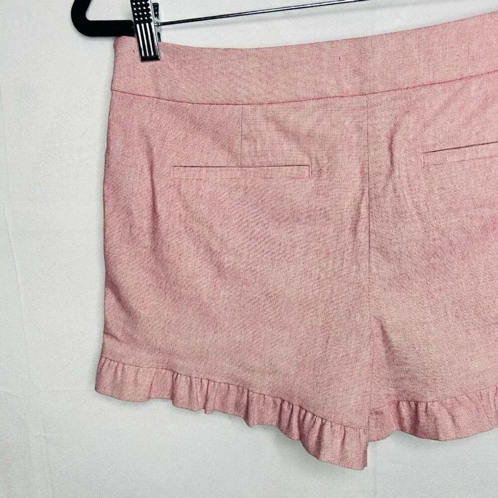 LOFT Pink Chino Shorts Size 2 (30x3.5) Ruffle Hem Flat Front Casual Mid-Rise NWT
